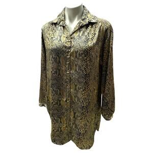Marshall Rousso Vintage Snake Print Long Tunic Top Women's L Gold Black